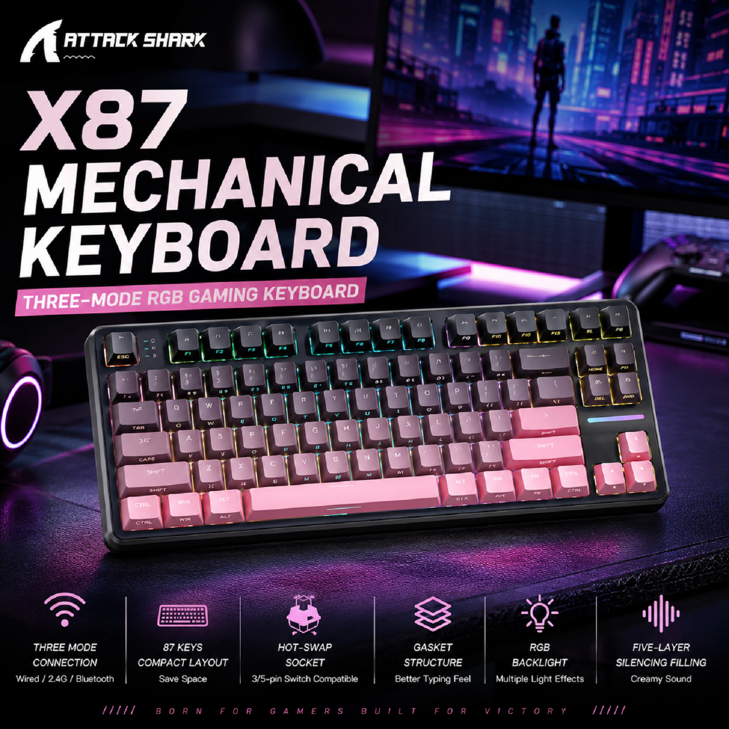 Gaming Keyboard Mechanical - Attack Shark X87 Macro Drive Gaming