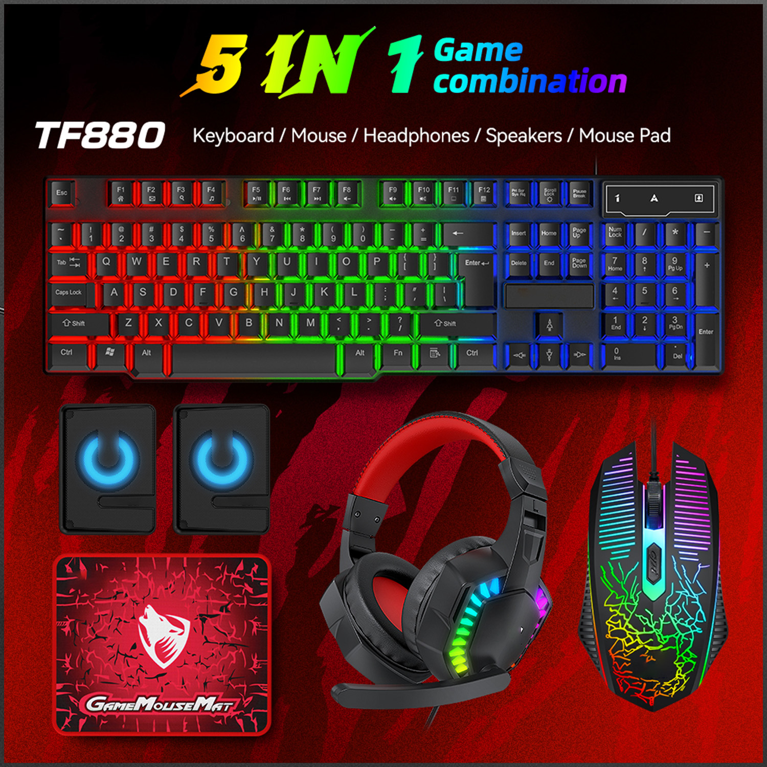 Gaming Keyboard Mouse Combo - 5-in-1 Set Gaming Combo Keyboard 4-color