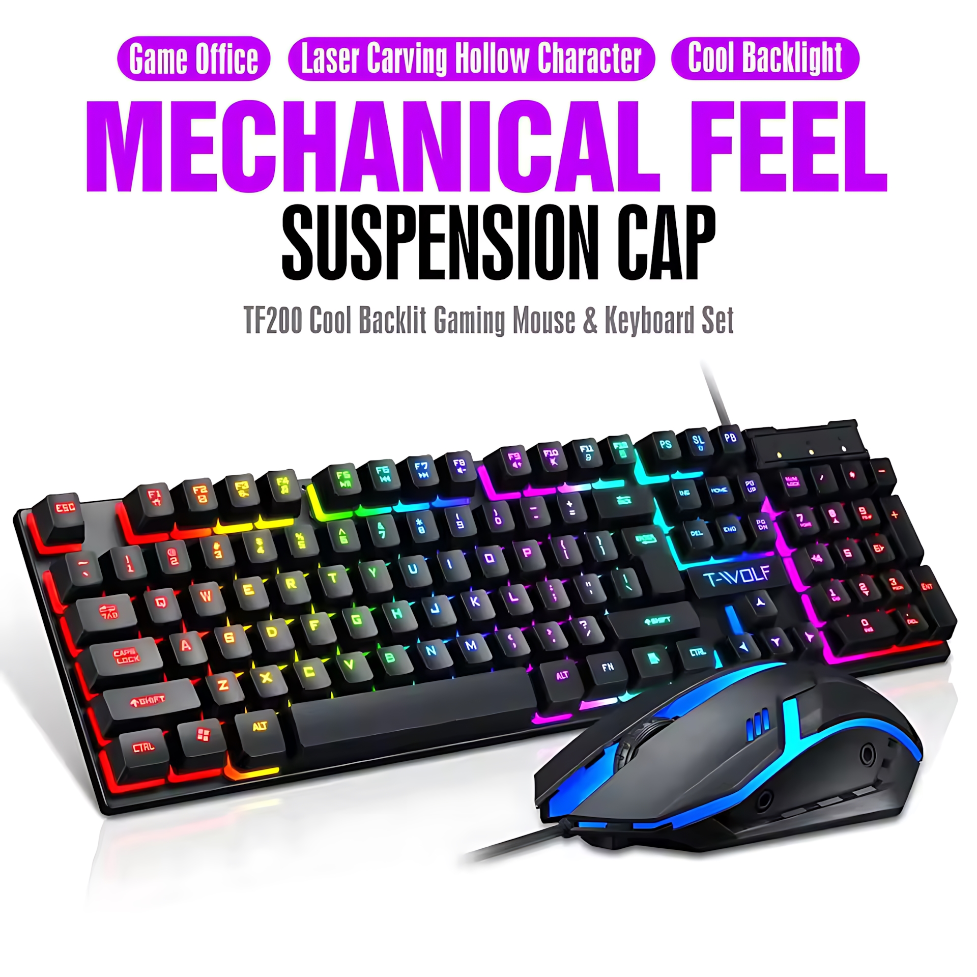 Rainbow Backlit Wired Keyboard - مراجعة Gaming Keyboard Mouse Combo وسعره