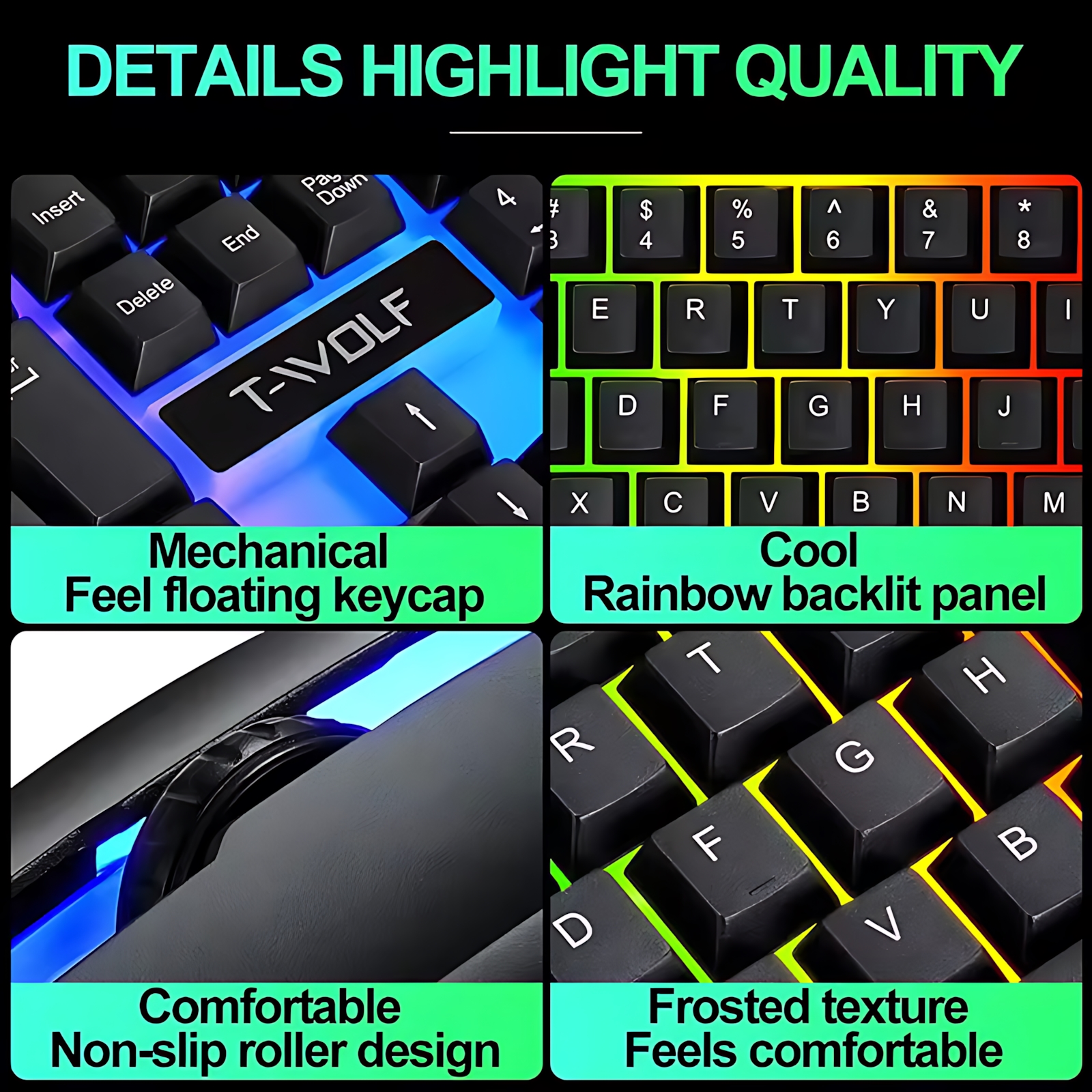 Rainbow Backlit Wired Keyboard - مراجعة Gaming Keyboard Mouse Combo وسعره