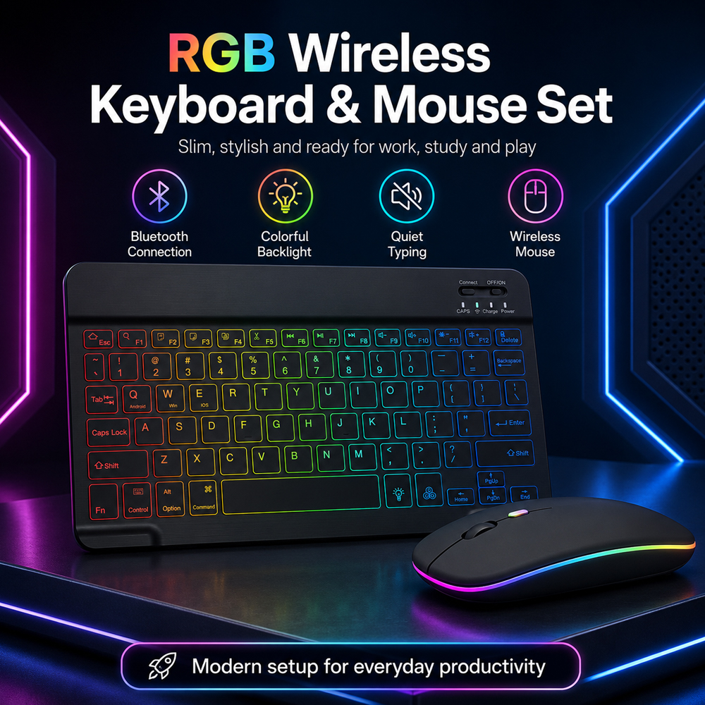 New Ultra Slim Portable 7 Colo - مراجعة Gaming Keyboard Wireless وسعره