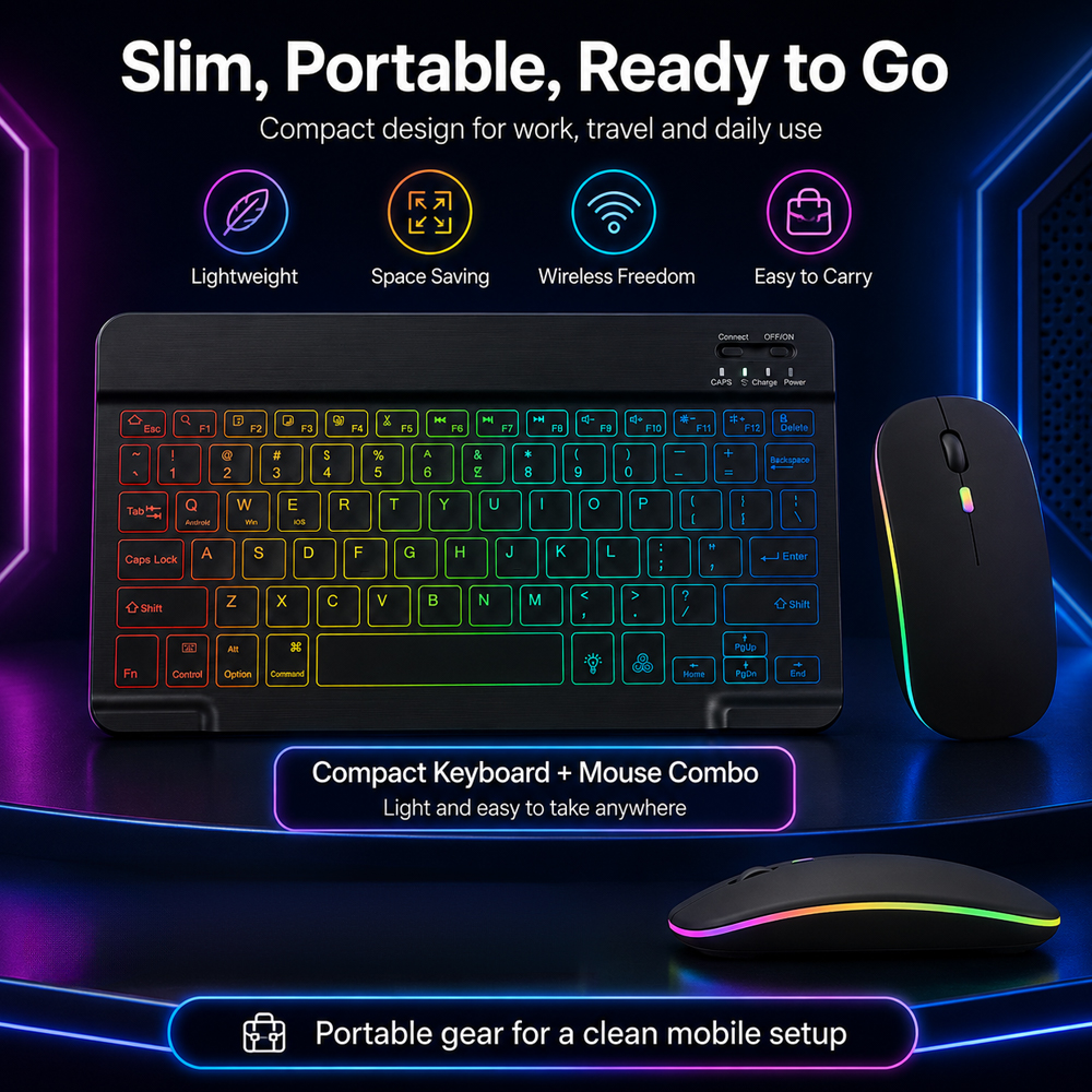 New Ultra Slim Portable 7 Colo - مراجعة Gaming Keyboard Wireless وسعره