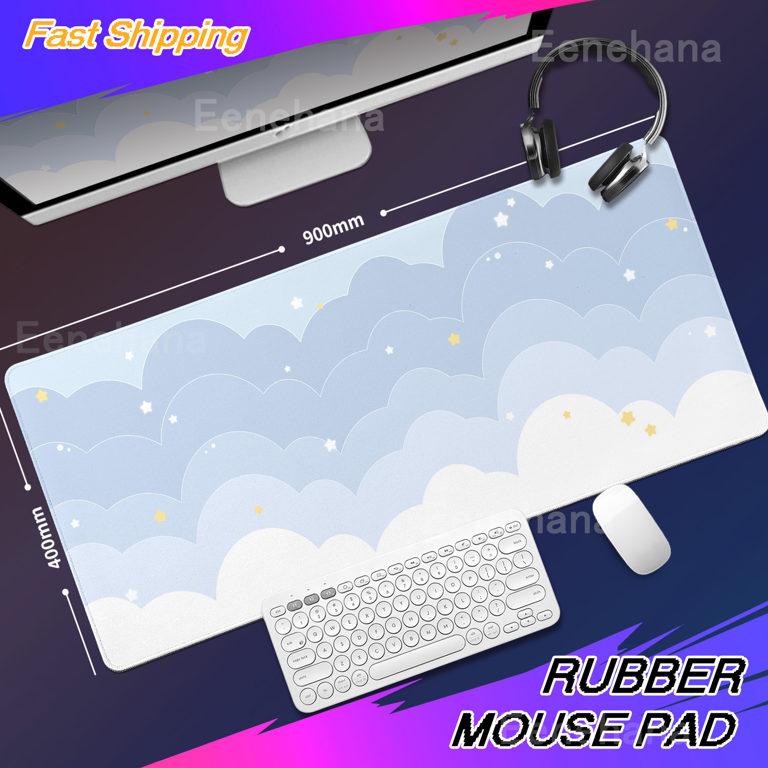 Light Blue Pink Clouds Desk Ma - مراجعة Gaming Keyboard Blue وسعره