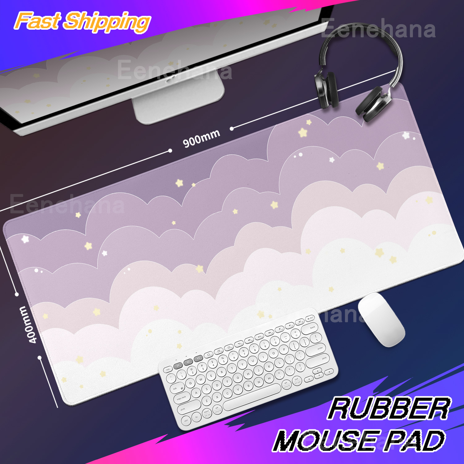 Light Blue Pink Clouds Desk Ma - مراجعة Gaming Keyboard Blue وسعره