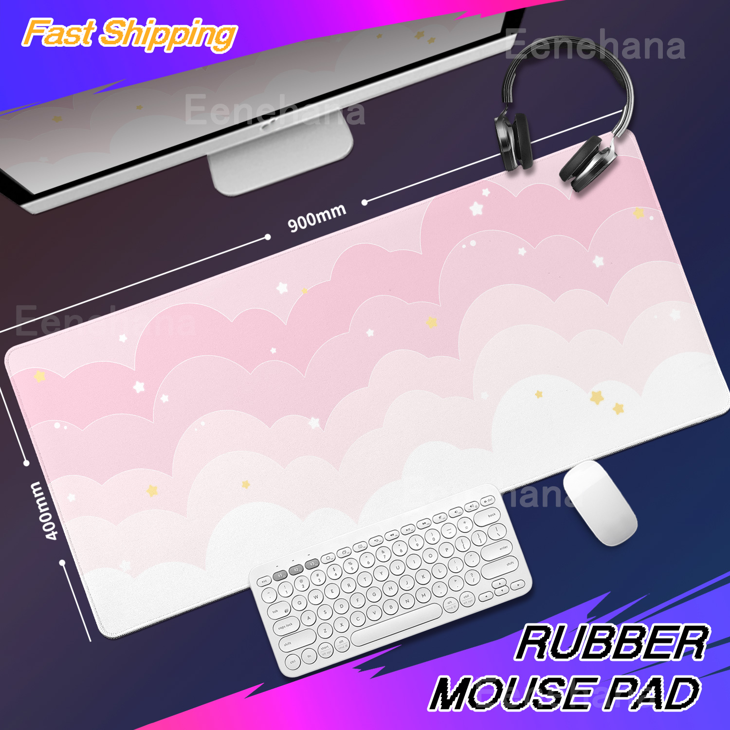 Light Blue Pink Clouds Desk Ma - مراجعة Gaming Keyboard Blue وسعره